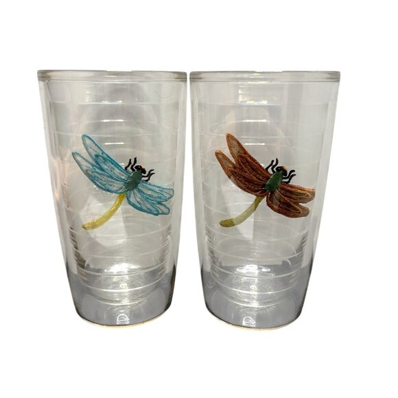 Tervis Dragonfly Embroidery Patch Tumbler Clear Insulated 16 oz No Lids Set of 2 - Picture 1 of 4